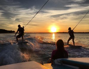 Sunset Wakesurfing in Noyack Sag Harbor Long Island