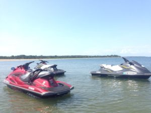 jet skis from peconic water sports at menhadden lane beach shelter island, new york